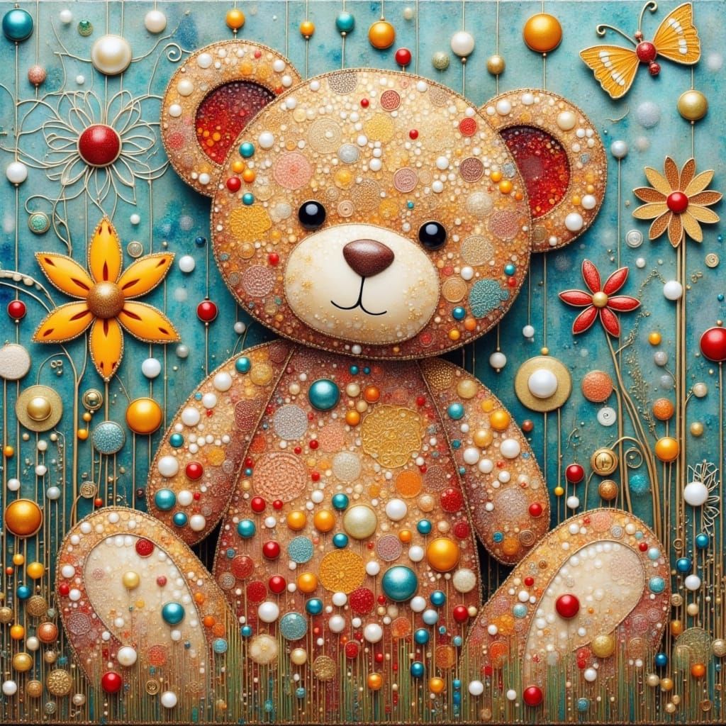 Whimsical Teddy Bears in Mosaic Art Style