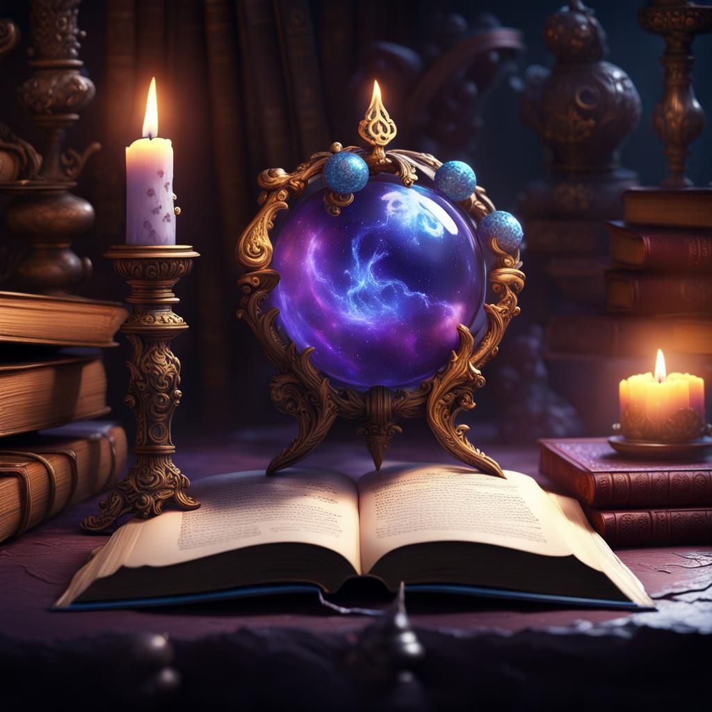 Cute Dragon Cub with Crystal Ball, Fantasy Art