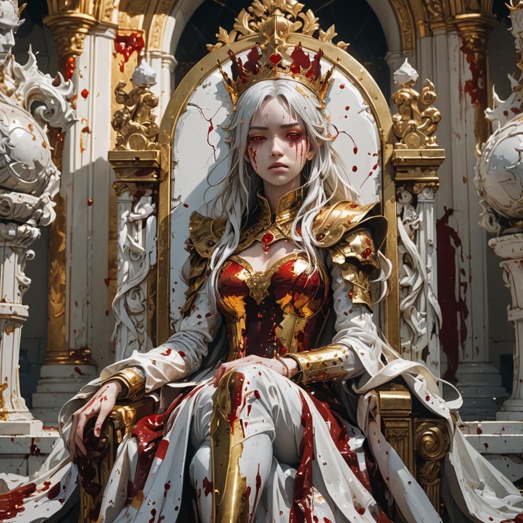 Sad Girl on Golden Throne: Anime Illustration