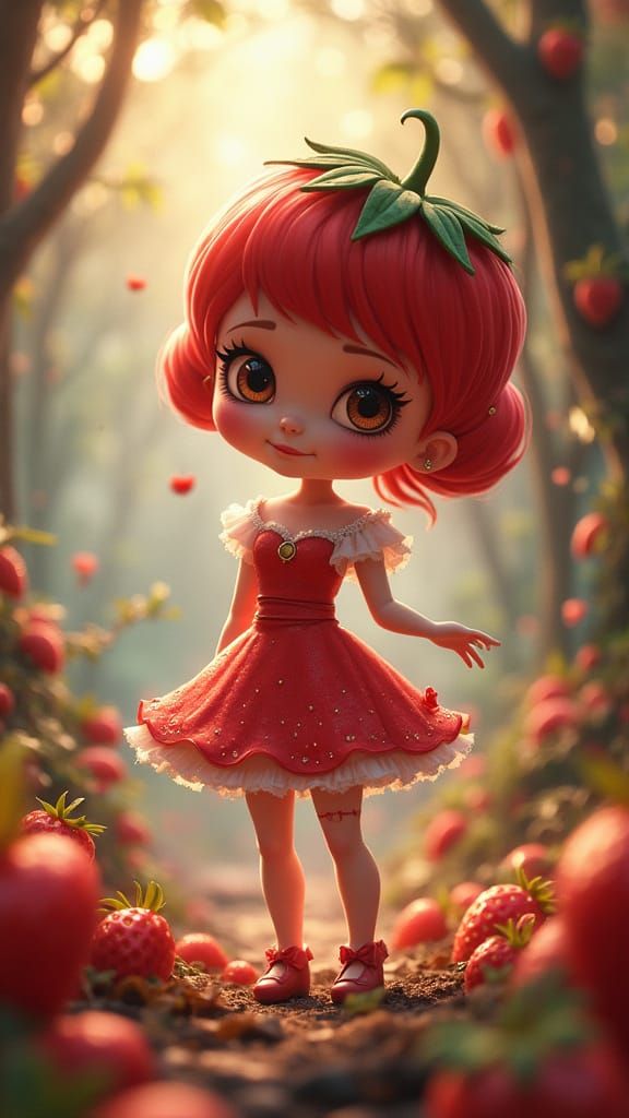 Whimsical Strawberry Shortcake Character in Opulent Fantasy ...