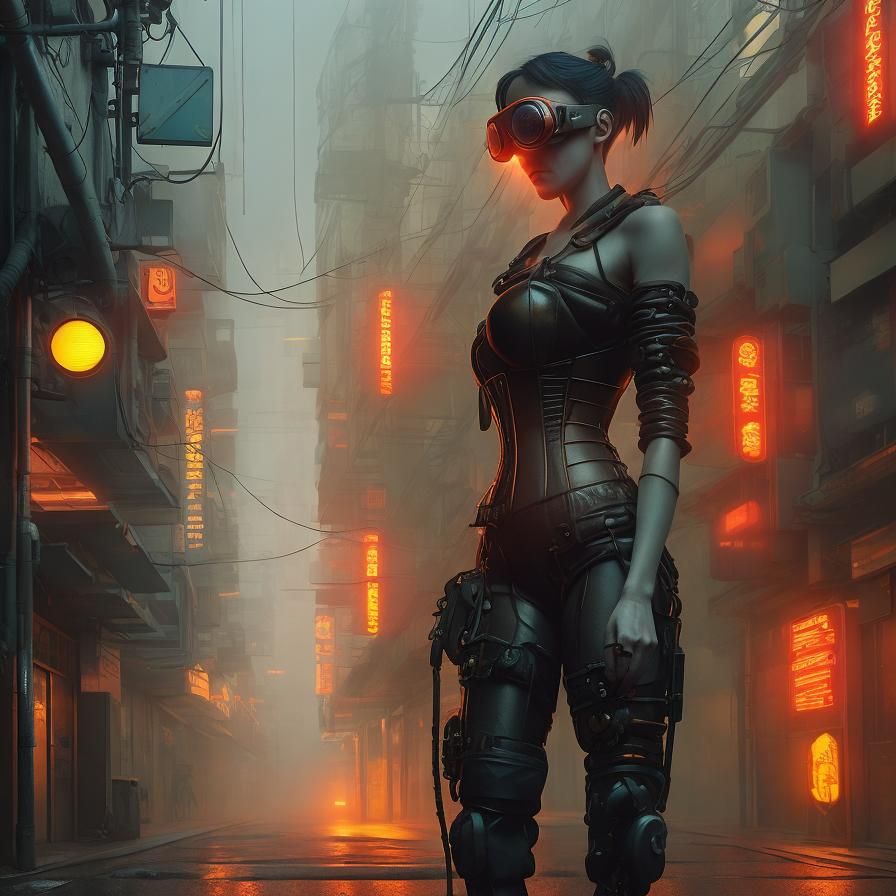 Cyborg in Steampunk Alleyway, Manga Style
