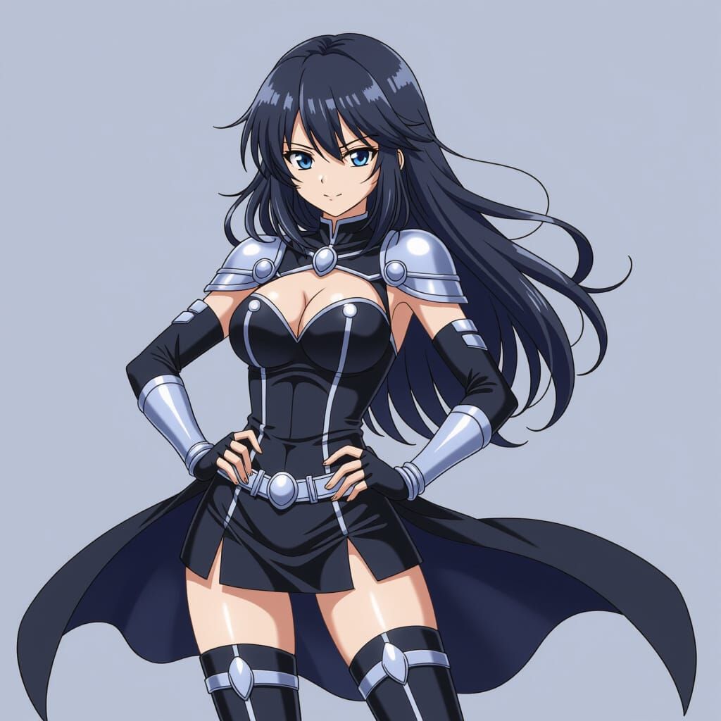 Anime Style Japanese Superheroine in Black and Silver
