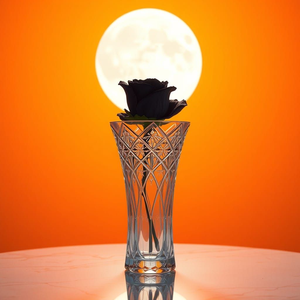 Crystal Vase with Black Rose in Moonlight