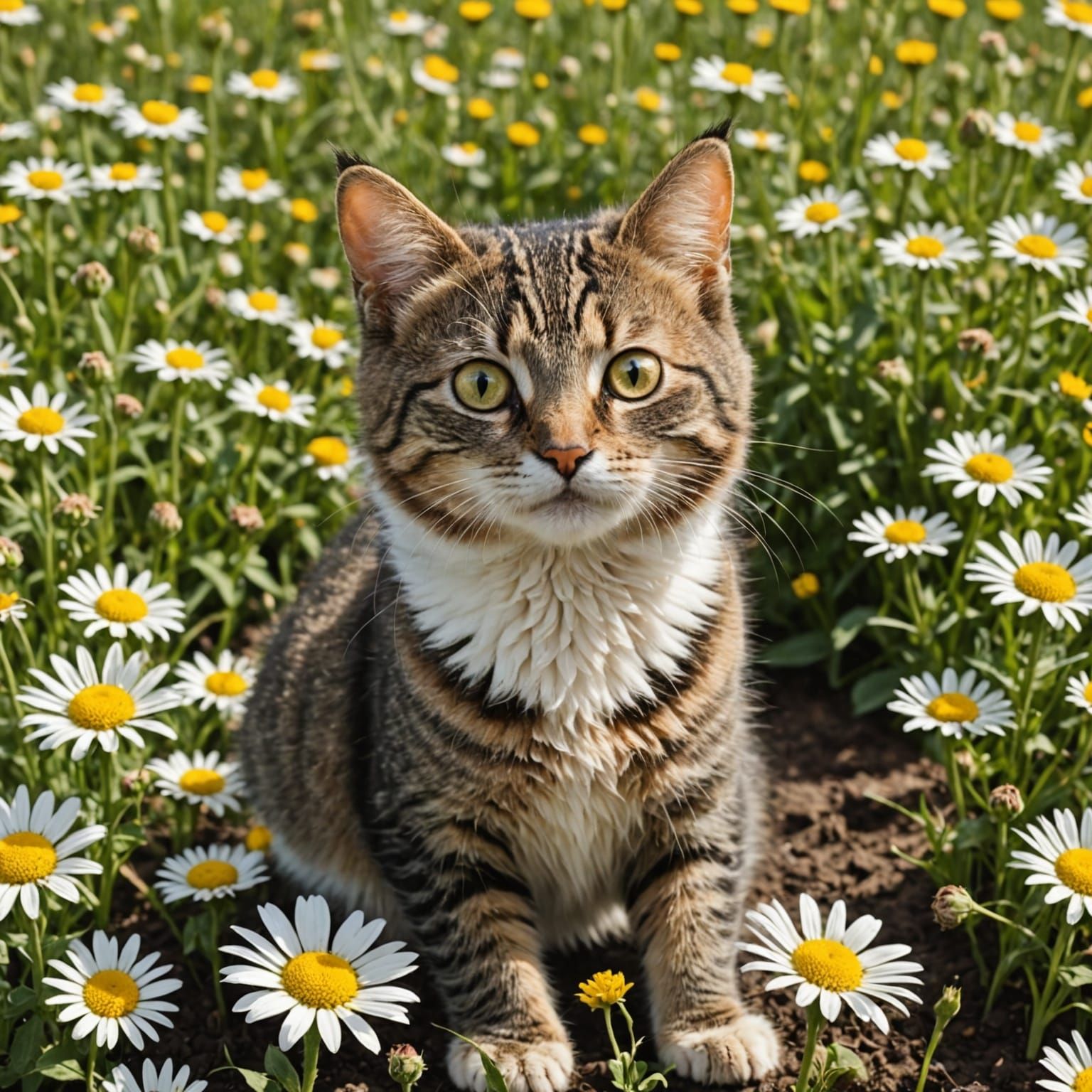 Playful Cat Made of Mice in Flower Field