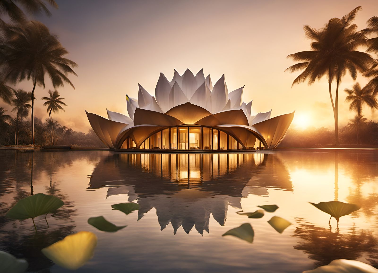 Lotus Flower Resort Hotel at Sunset, Colorway Style