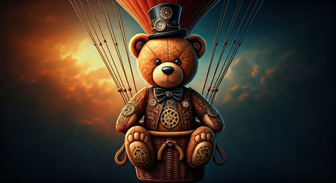 Steampunk Teddy Bear in Hot Air Balloon