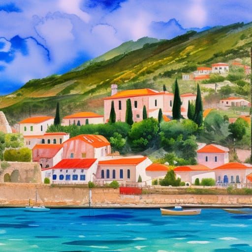 Kalabaka, Greece: Gouache Impressionist Masterpiece