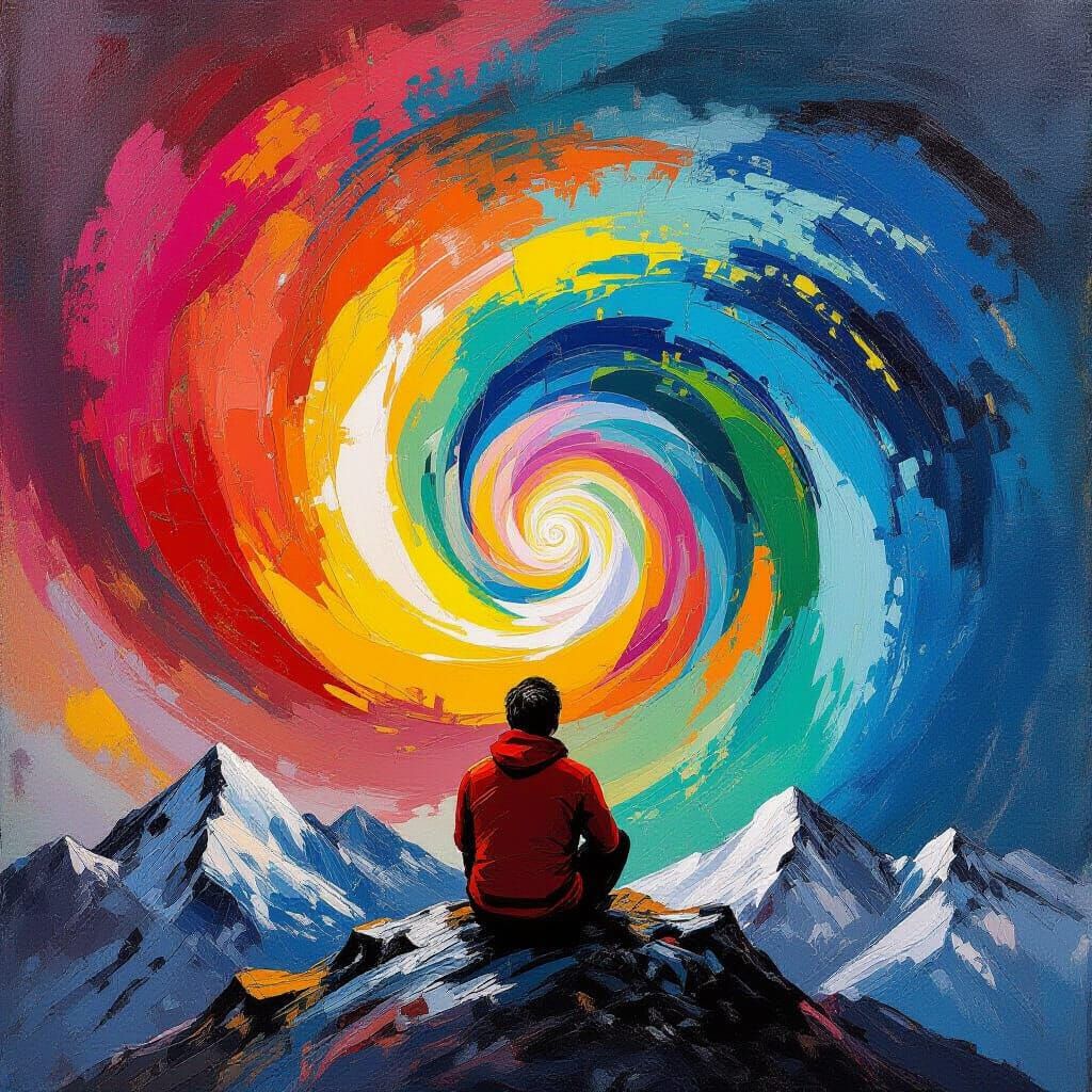 Alpinist Meditation: Abstract Expressionist Mountain Summit