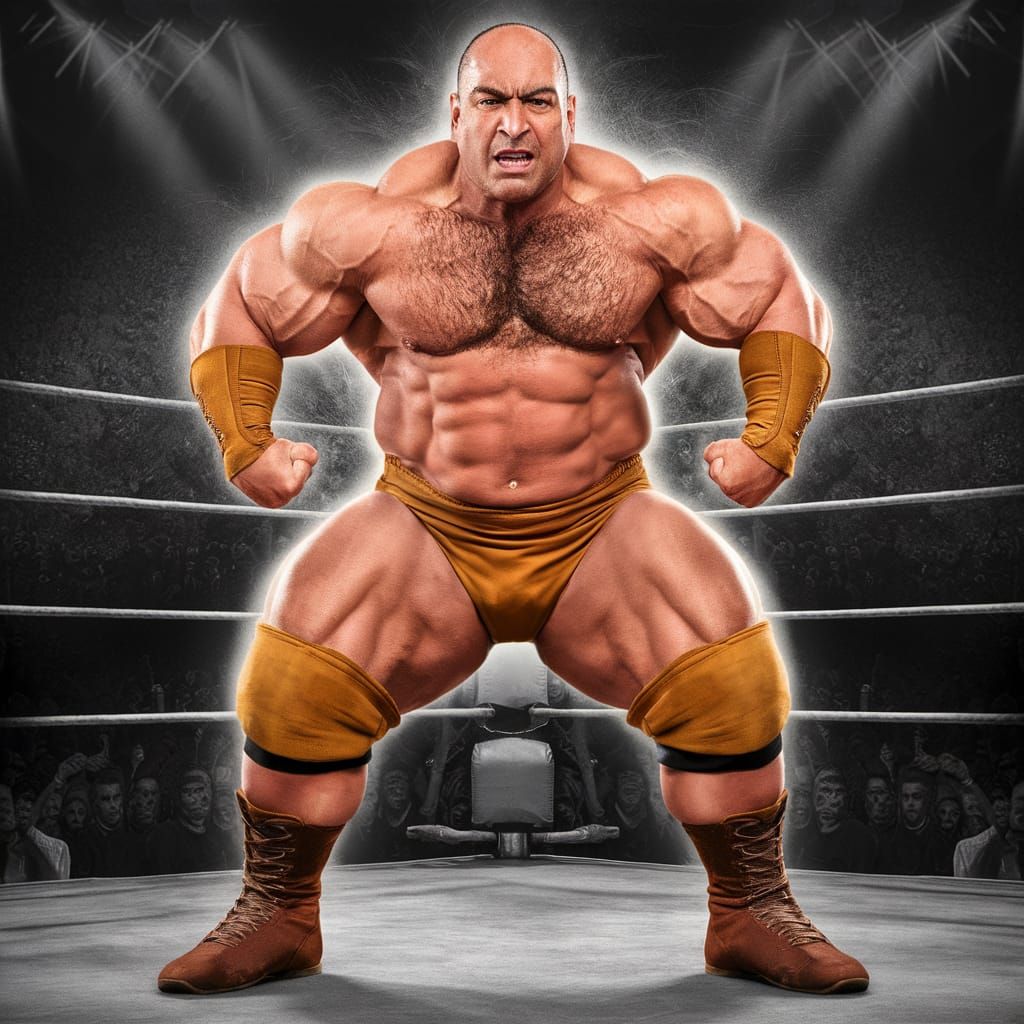 Powerful Arab Wrestler in Mustard Trunks