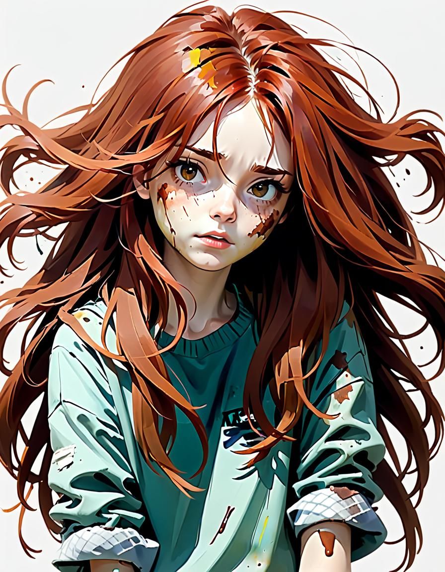 Auburn-Haired Woman with Messy Tresses