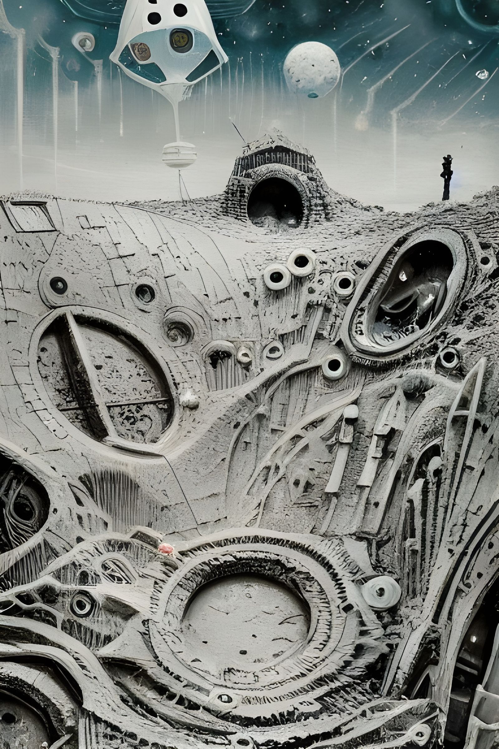 Intricate Sandcastle in Space: Mixed Media Illustration