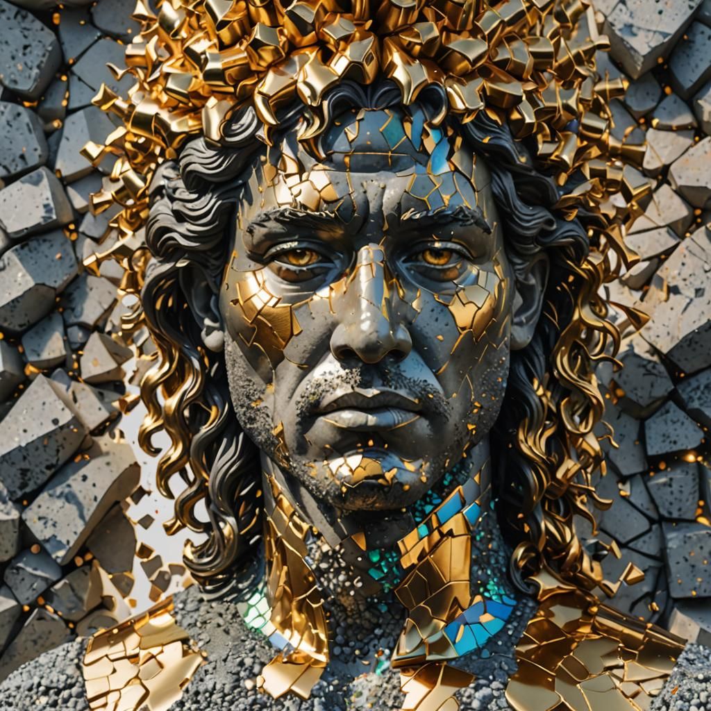 Granite Bust with Golden Light Cracks