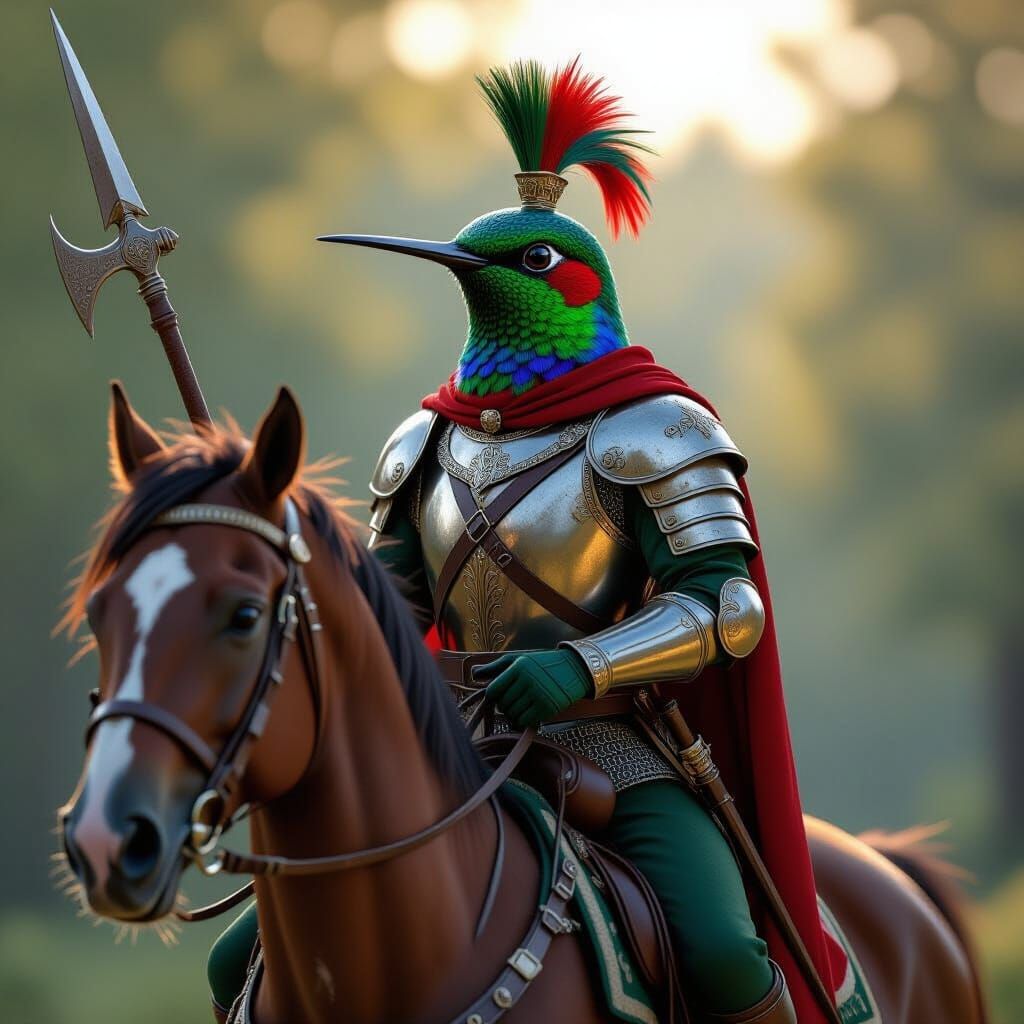 Hummingbird Hussar on Horseback with Halberd