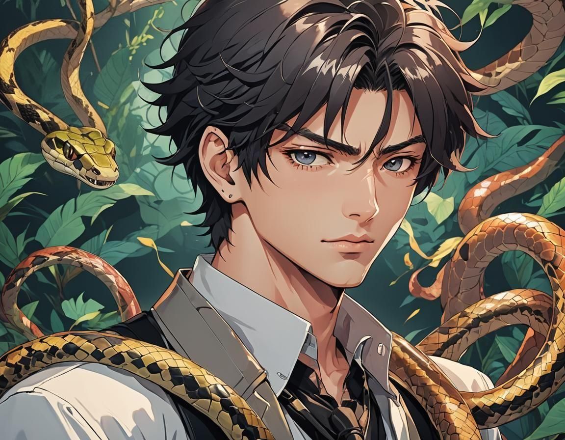 Anime Snake Tongue Character in Cel-Shaded Style