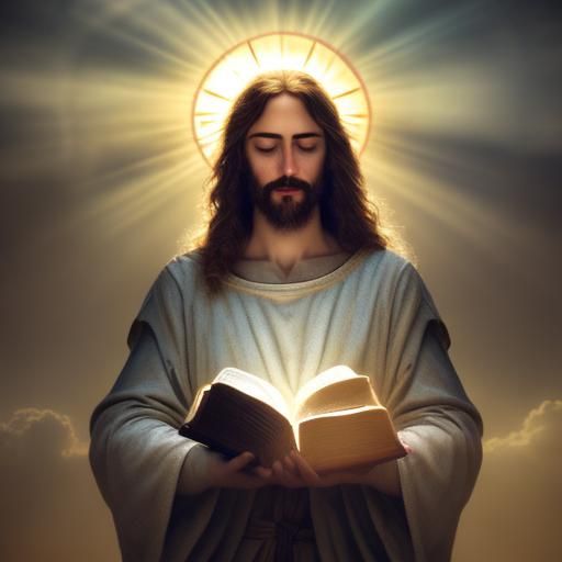 Jesus Holding Bible in Divine Light