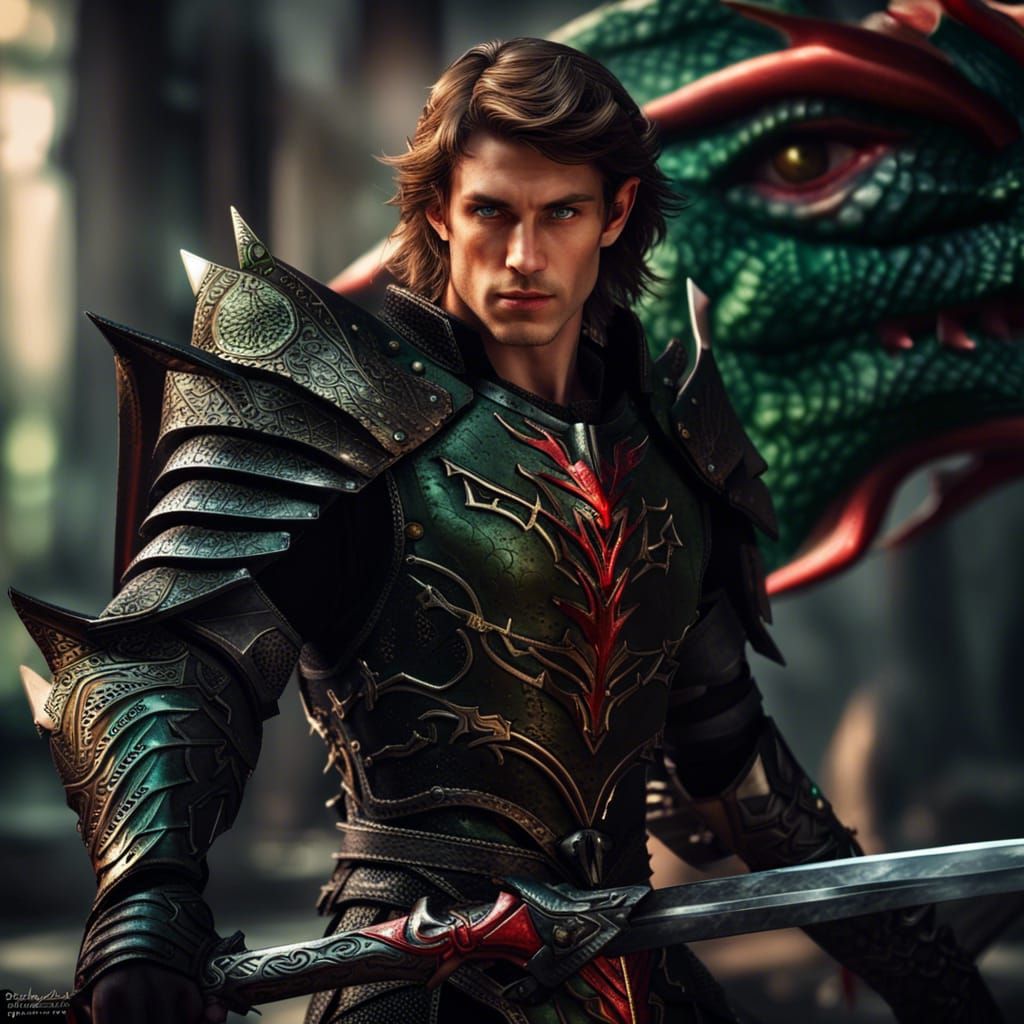 Epic Elf Warrior with Red Dragon