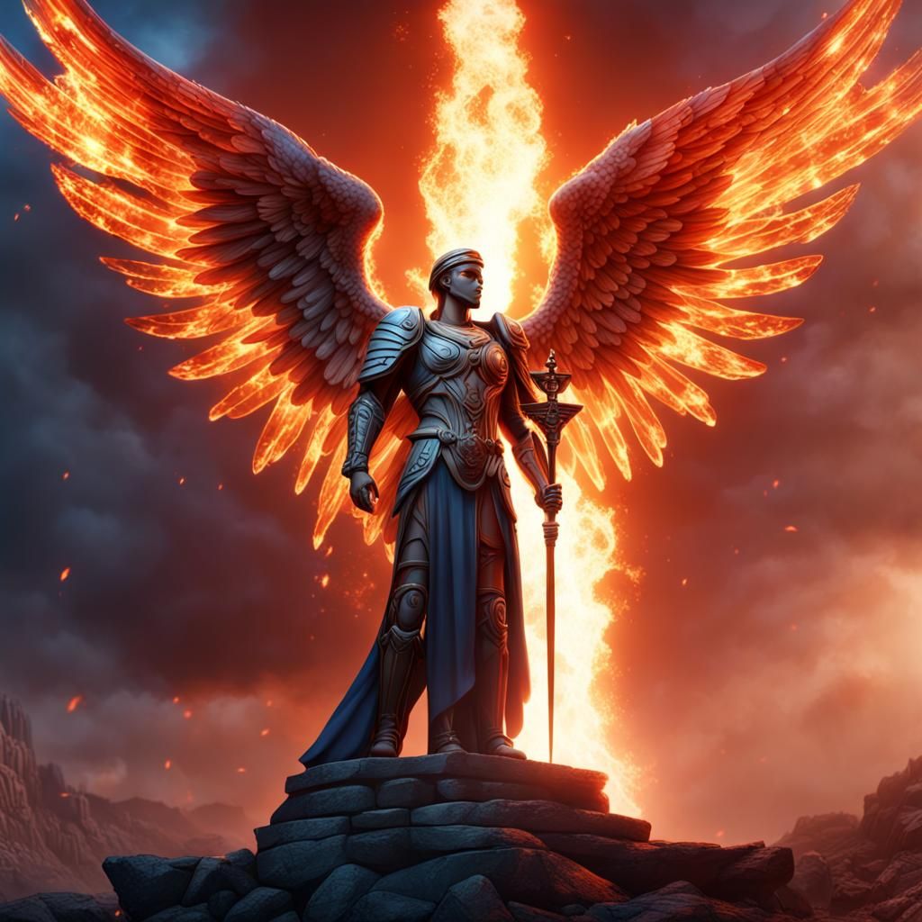 Fiery Archangel Beside Israel Flag in Detailed Matte Paintin...