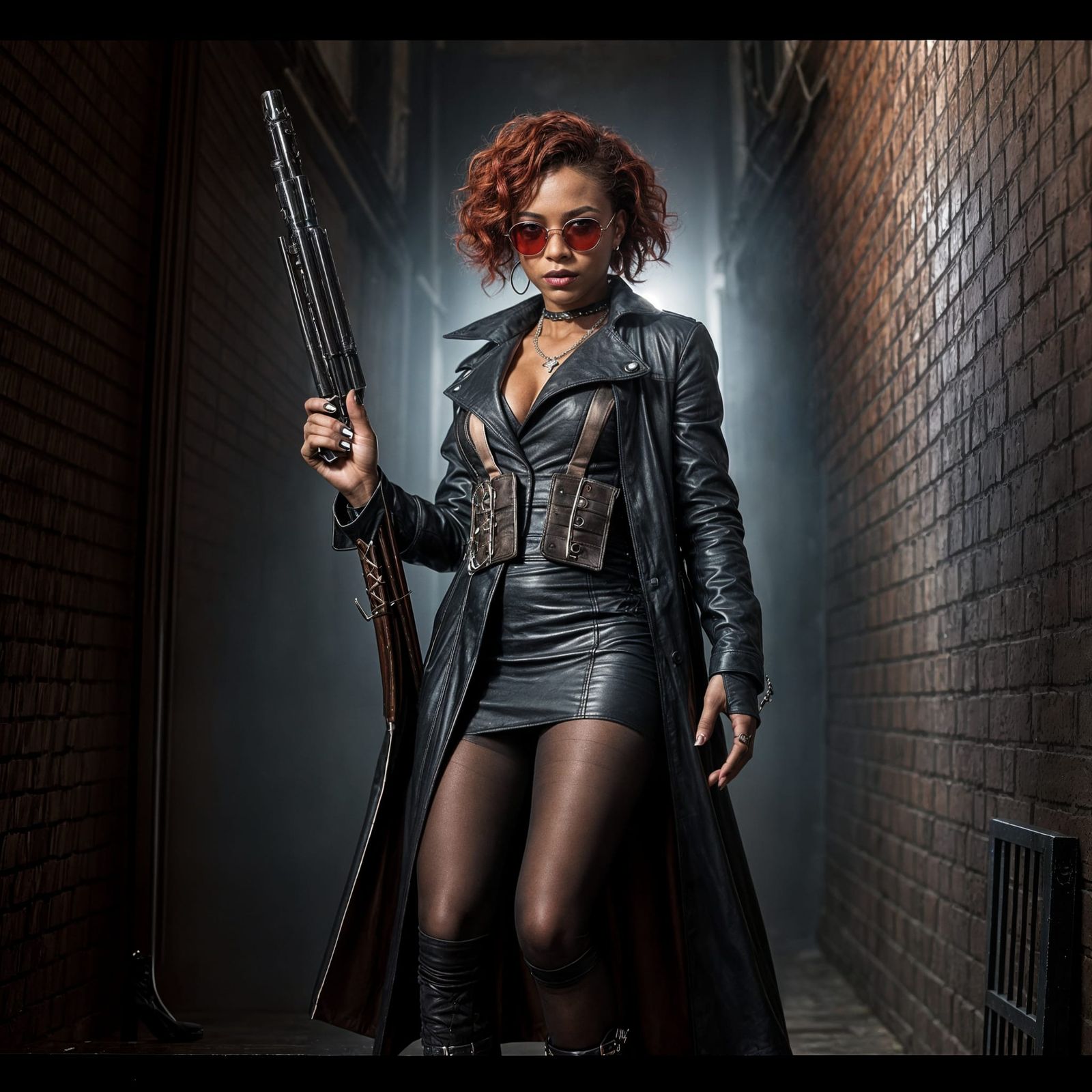 Gothic Vampire Hunter in Mist-Shrouded Alley