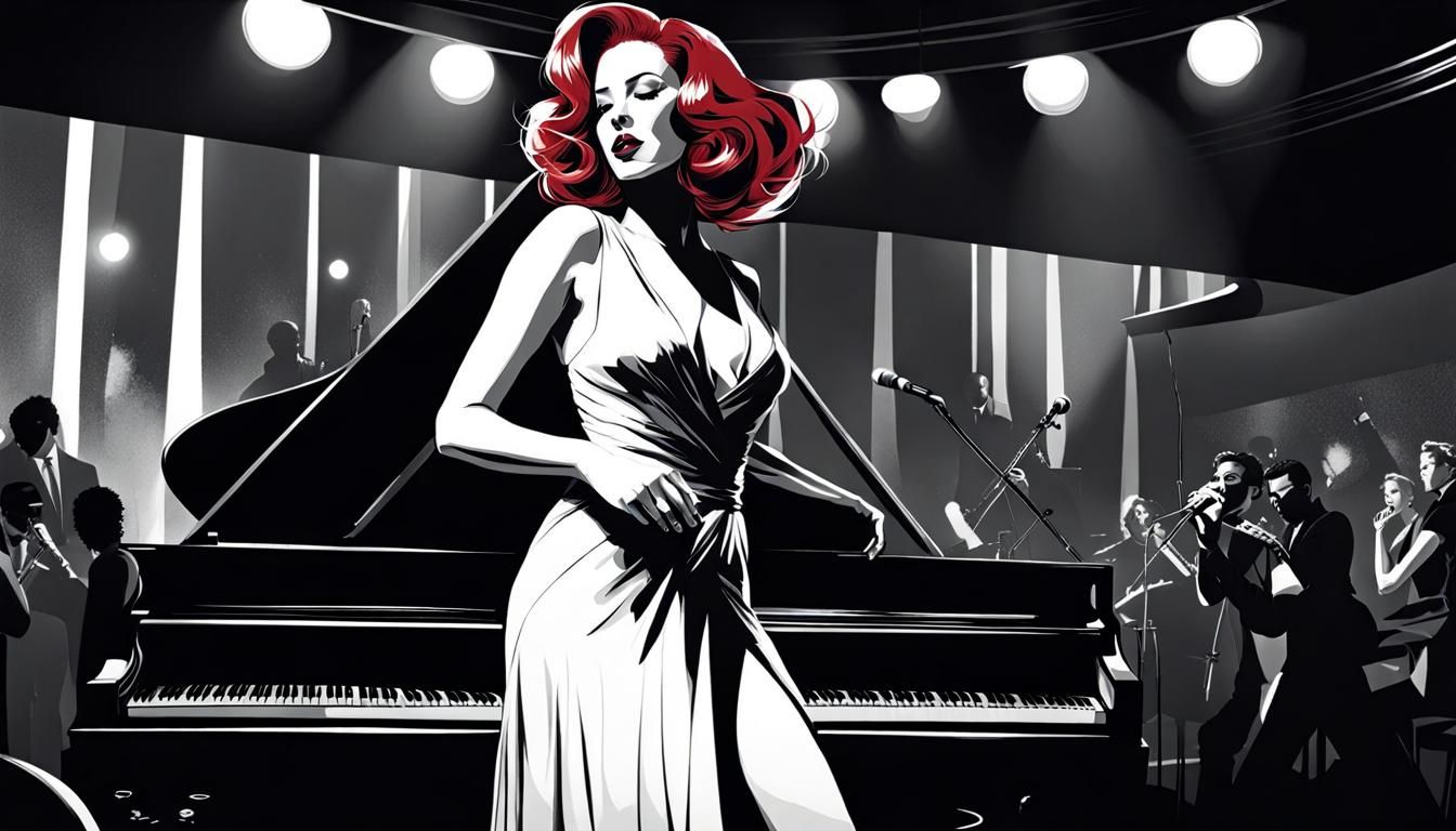 Noir Jazz Singer in Black and White Drawing