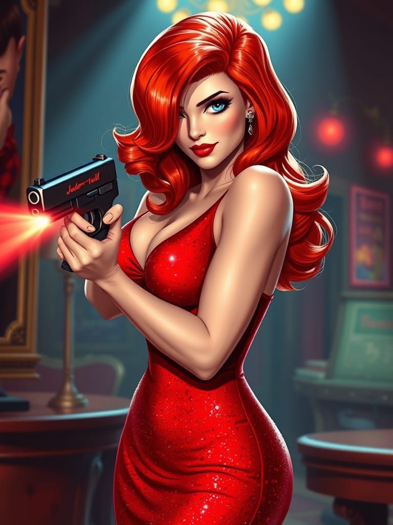 Jessica Rabbit with Gun: Detailed and Colorful