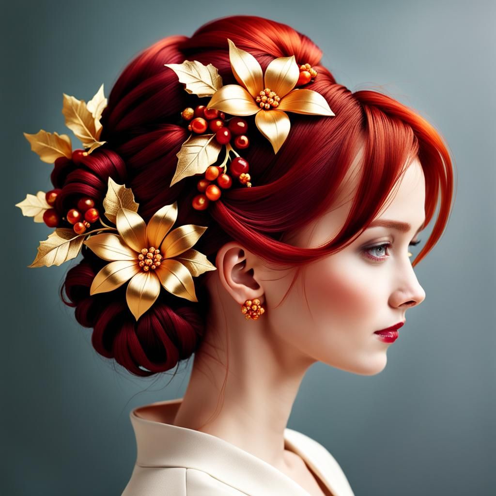 Ruby and Gold Floral Updo Hairstyle