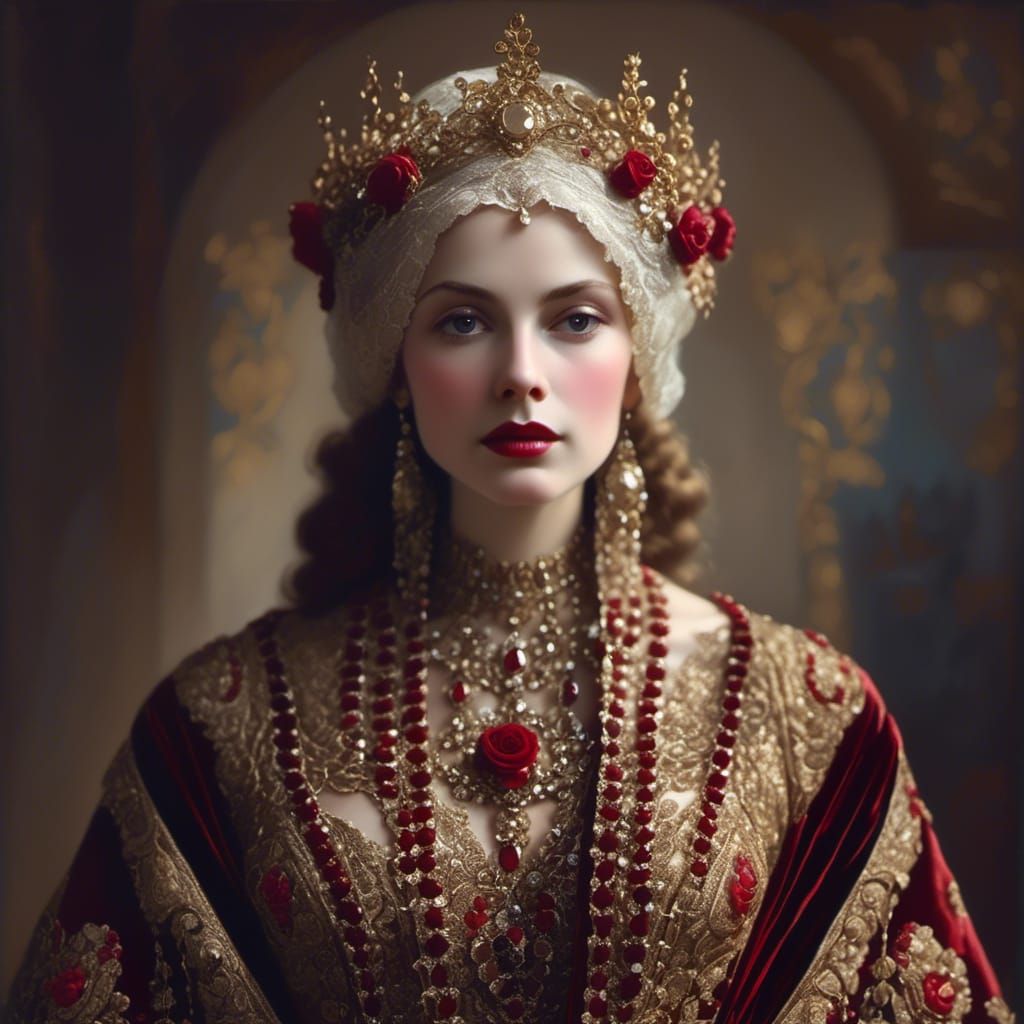 Woman in Metal Lace Gown, Victorian Style