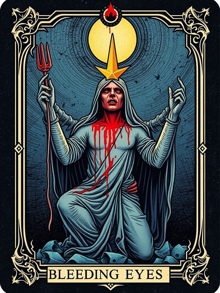 Mysterious Tarot Card Art of Haunting, Bleeding Eyes