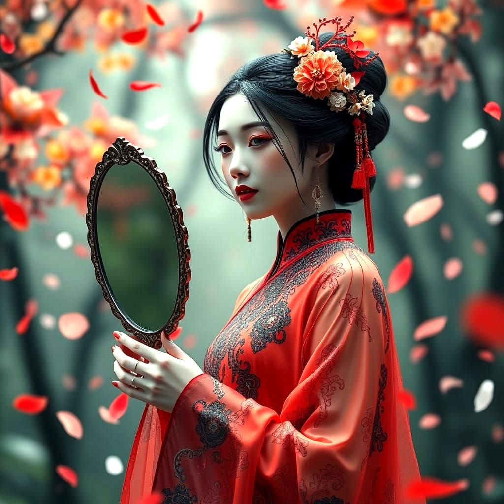 Mystical Goddess in Vibrant Forest Setting
