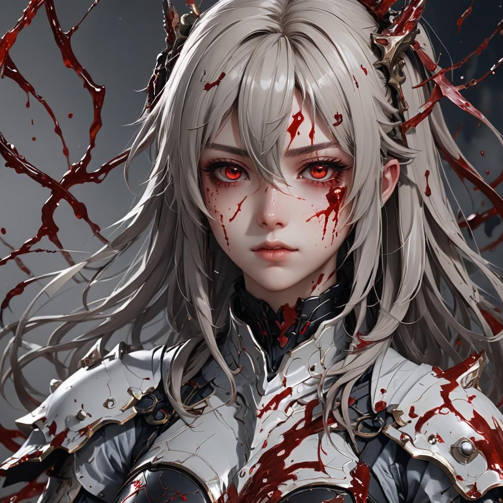 Detailed 3D Anime Warrior Bleeding