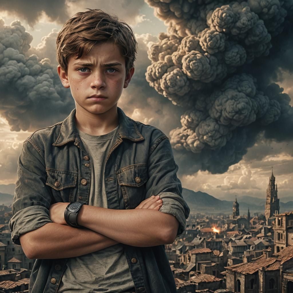 Confident Boy with Crossed Arms: Digital Matte Painting