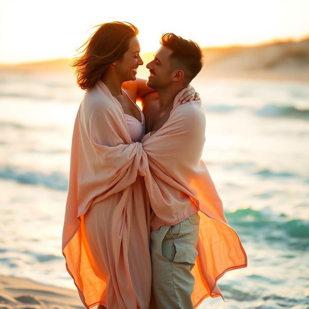 Warm Beach Embrace in Golden Hour