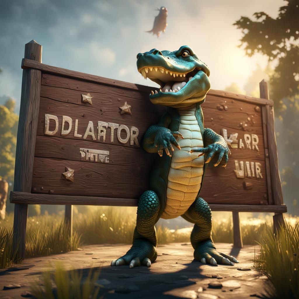 Alligator Sign Holder in 3D Game Style
