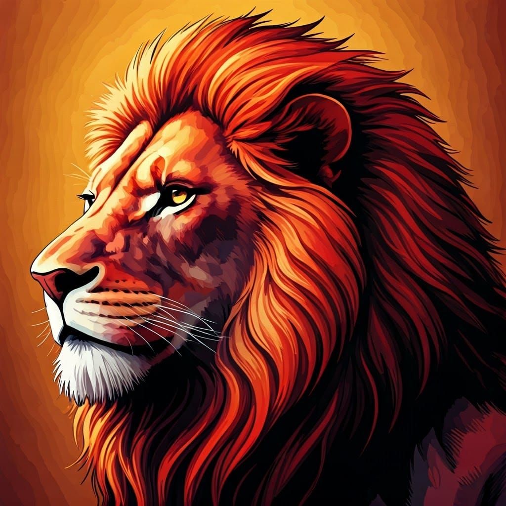 Majestic Red Lion with Fiery Mane in Comic Book Style