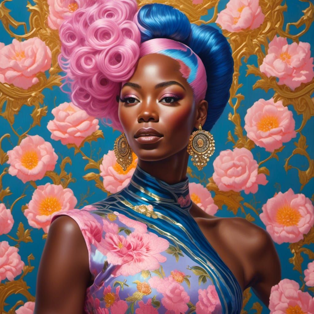 Vibrant Oil Painting: Black Woman with Colorful Hair