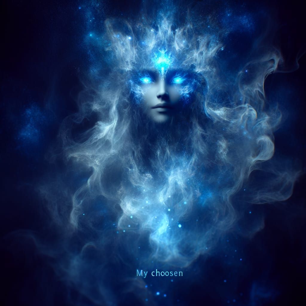 Ethereal Blue Smoke Deity in a Dark Void