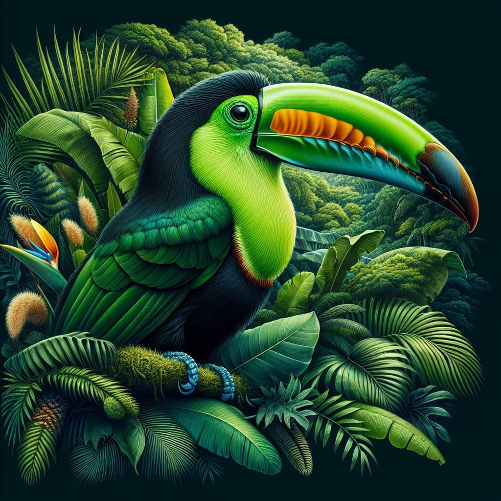 Green Toucan in Lush Neotropical Habitat