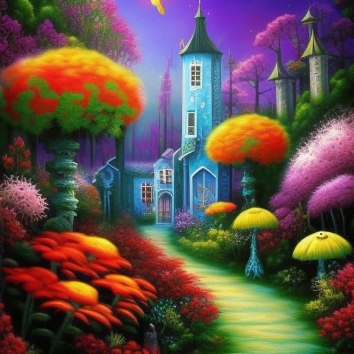 Floral Fantasy: Mixed Media Painting with Screen Print