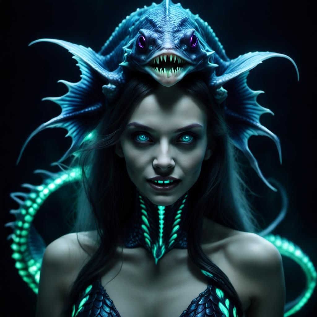 Bioluminescent Deep Sea Mermaid in Dark Fantasy Style