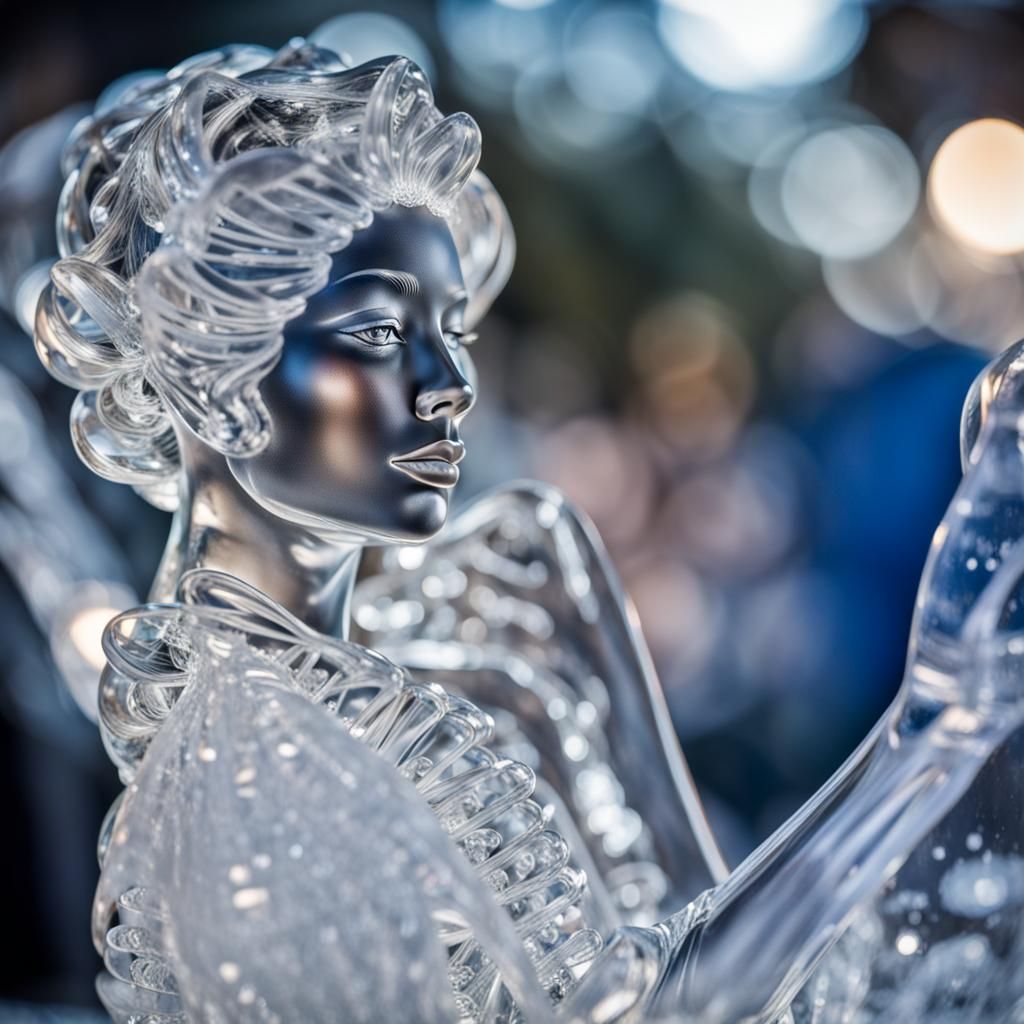 Delicate Ice Sculpture of a Woman in Glass