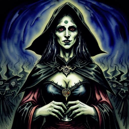 Sinister Christmas Witch in Mixed Media Style