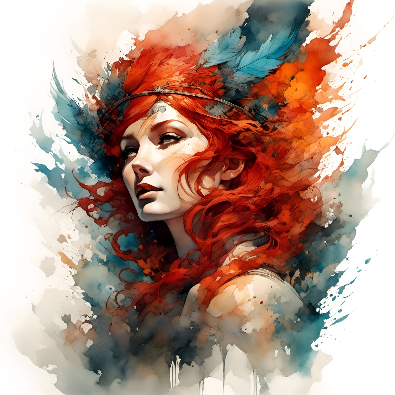 Red-Haired Sorceress Portrait with Dream Catcher