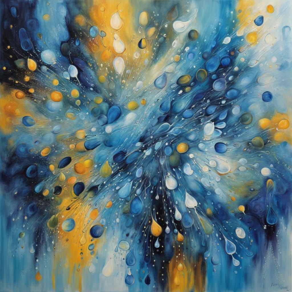 Abstract Raindrops: Emotional Flow in Blue Tones