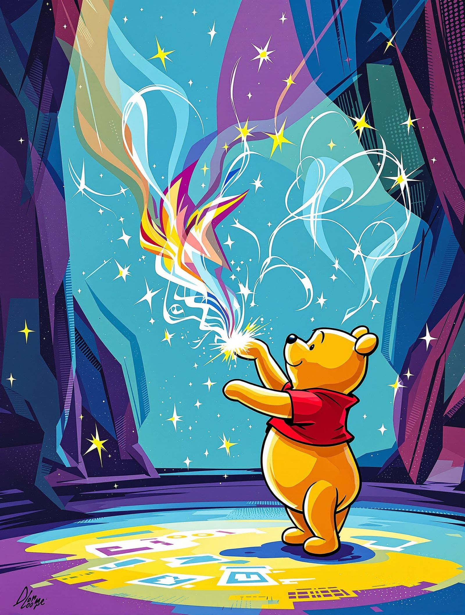 Winnie the Pooh as a Magician in Pop Art Deco Style