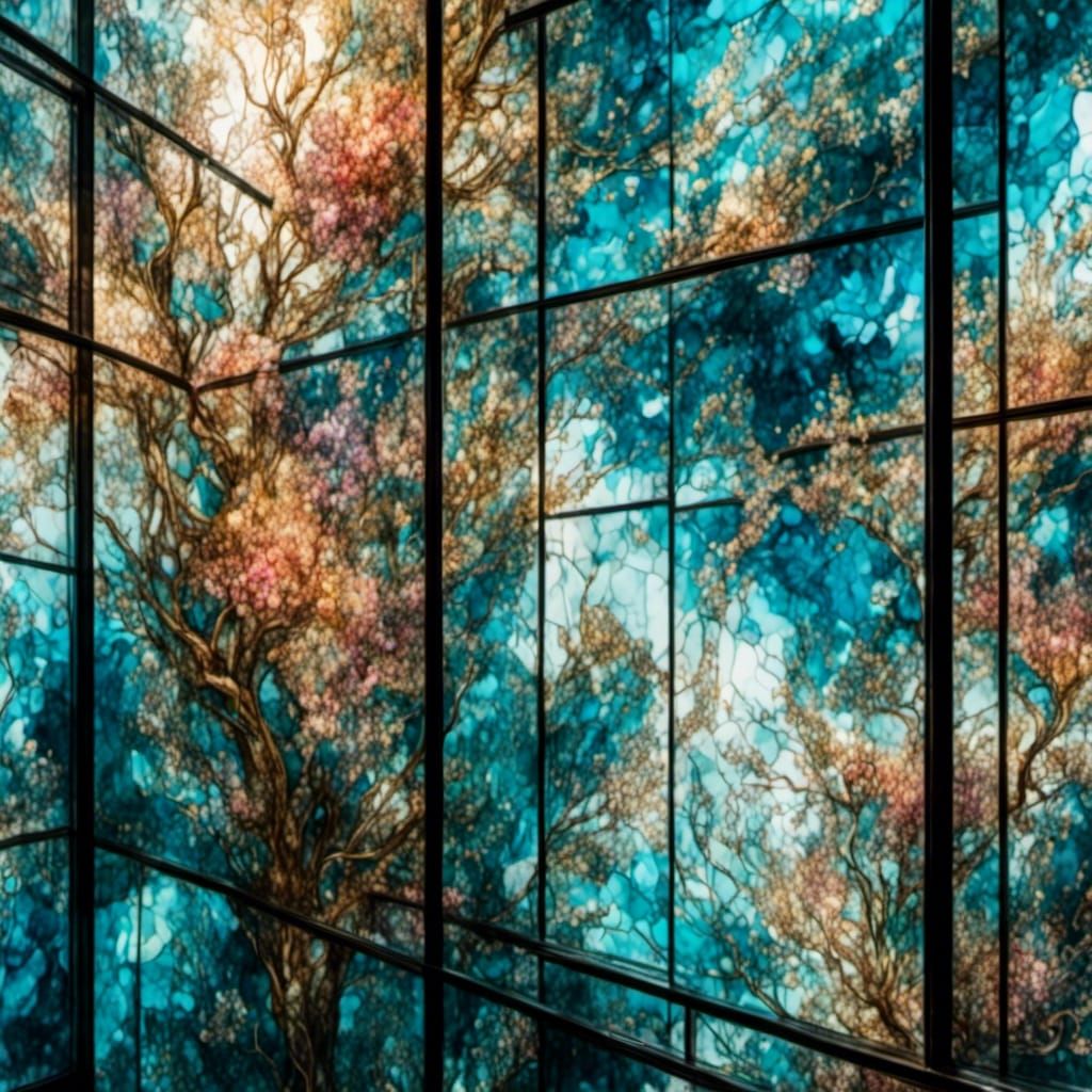 Vibrant Stained Glass Windows in Alcohol Ink Style