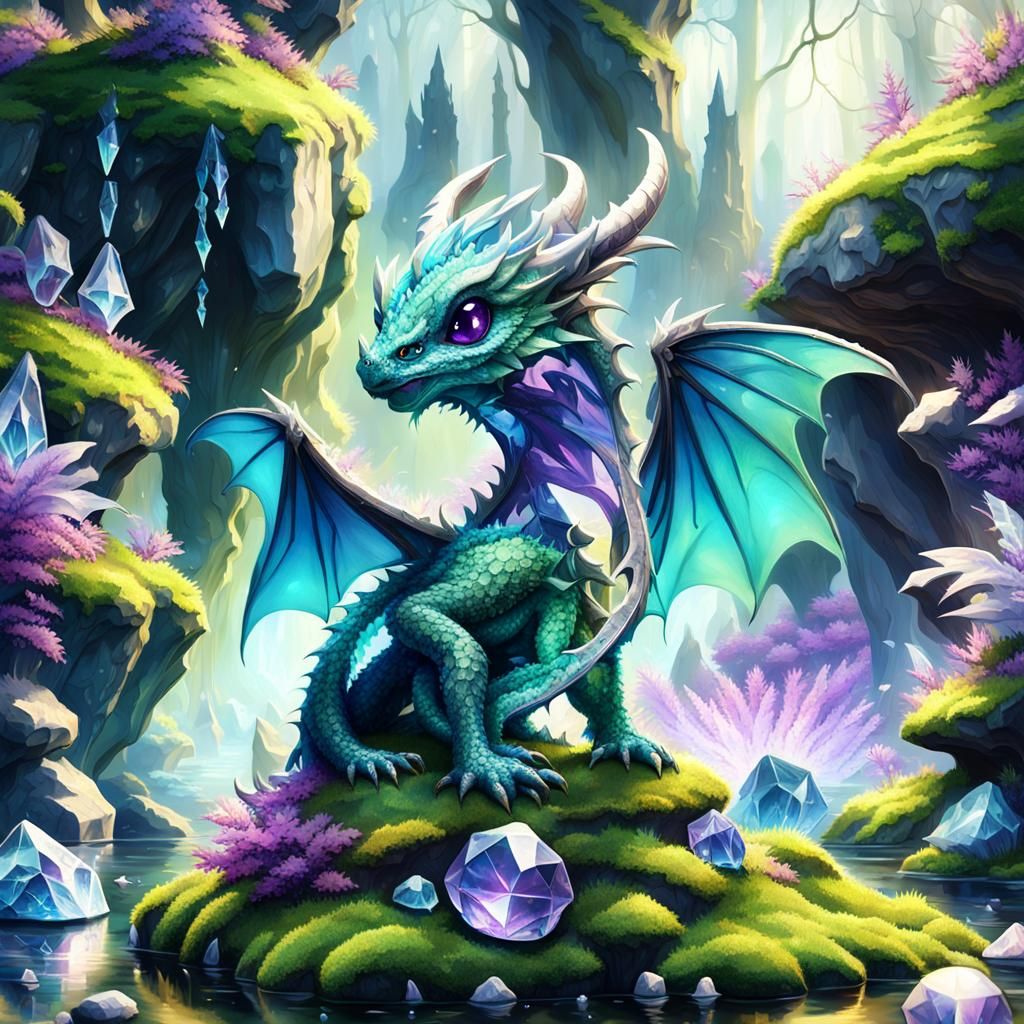 Crystal Dragon Perched in Forest: Fantasy Concept Art