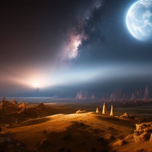 Milky Way Over Desert Mountains, Digital Art