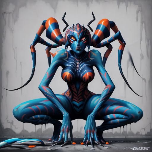 Ahsoka as Arachne Monster Girl in Graffiti Art