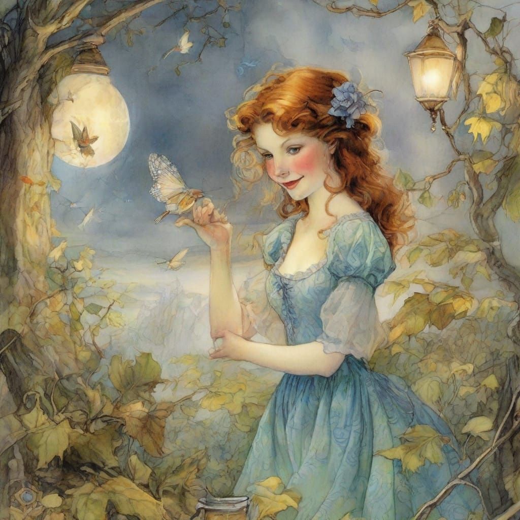 Wendy Darling Sewing Peter Pan's Shadow in Whimsical Neverla...