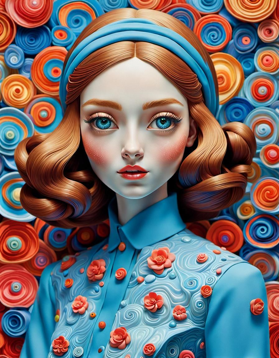 Kawai Girl Posing in Psychedelic Sci-Fi Art