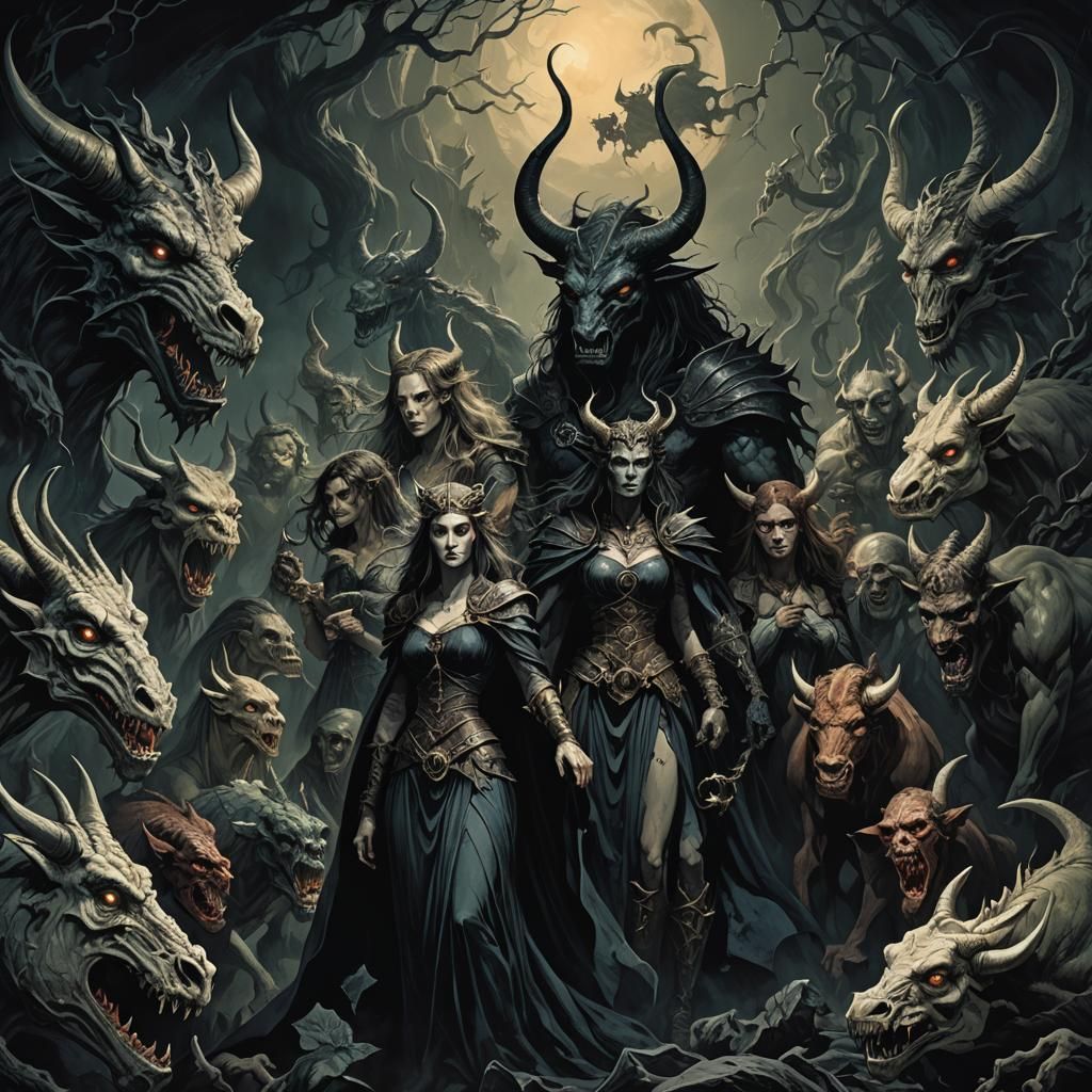 Dark Fantasy Woman with Mythical Features